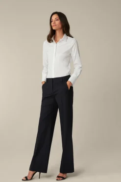 Baumwollstretch-Bluse Mit Hemdkragen In