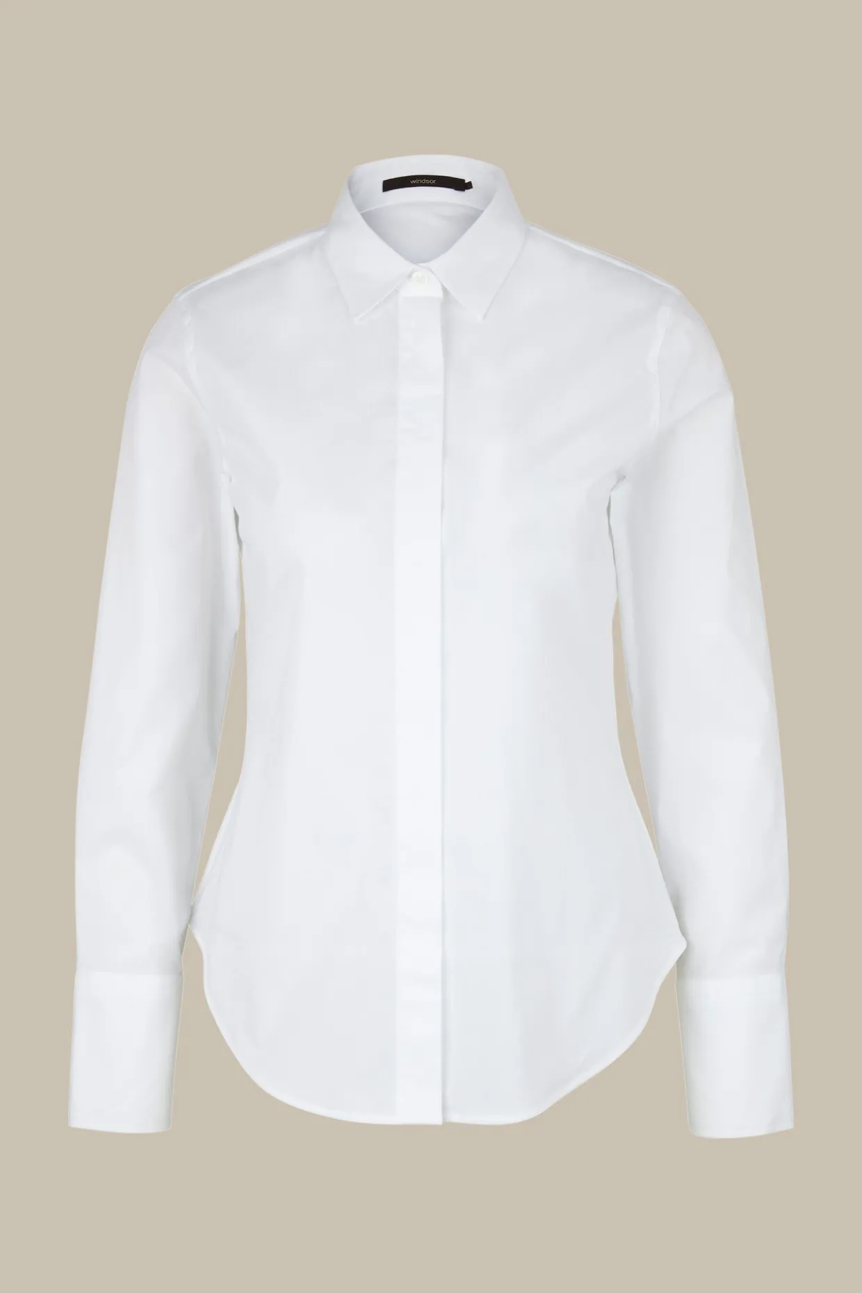 Baumwollstretch-Bluse Mit Hemdkragen In