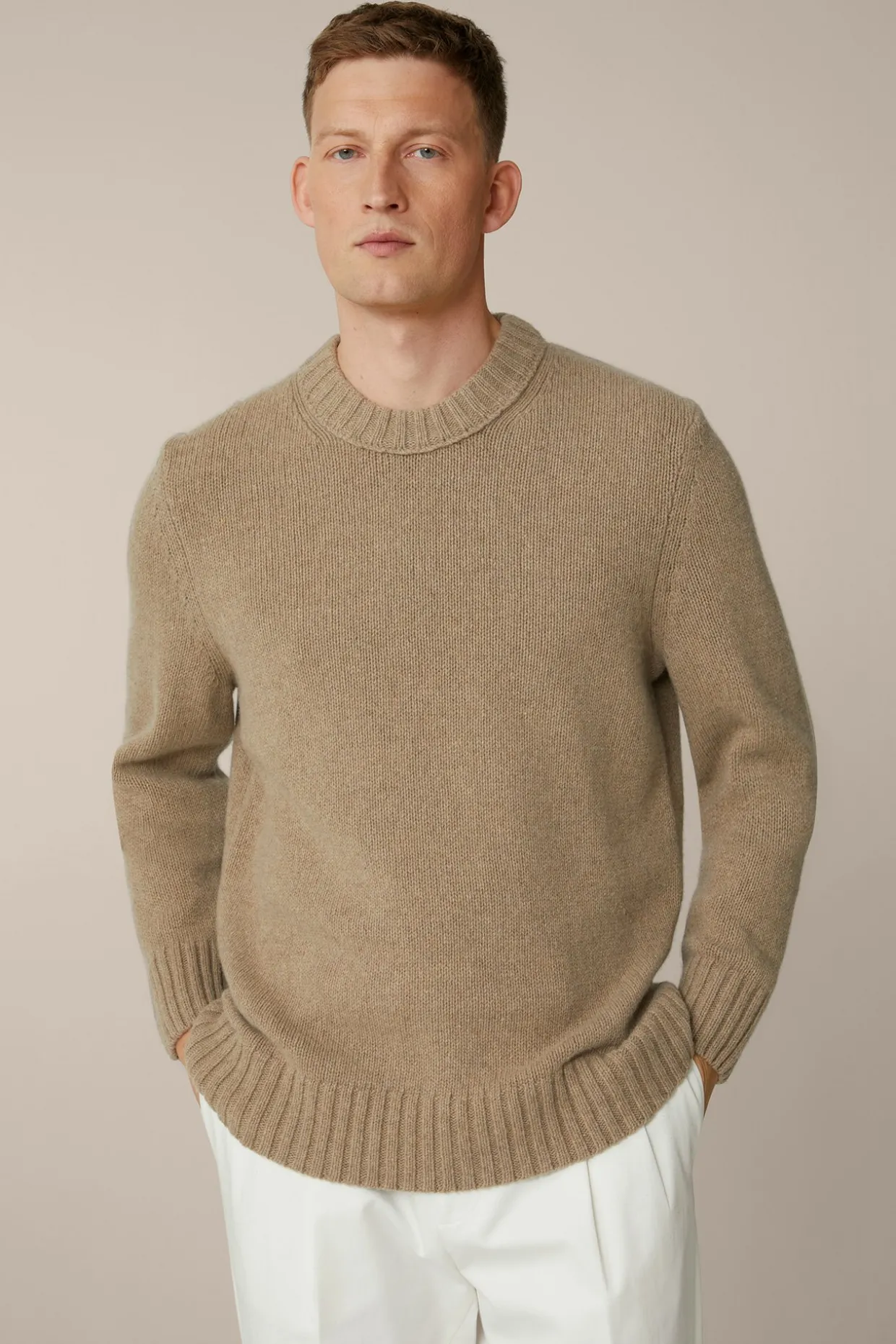 Cashmere-Strick-Rundhals-Pullover Ecosio In Beige