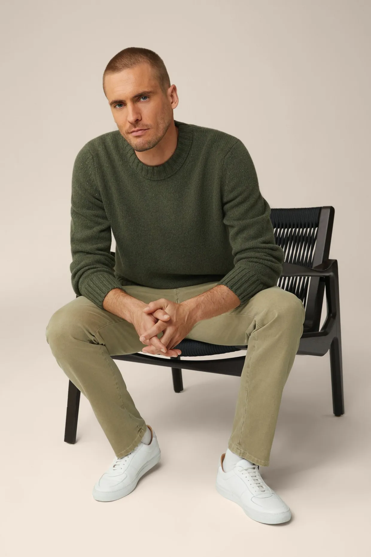 Cashmere-Strick-Rundhals-Pullover Ecosio In Olive