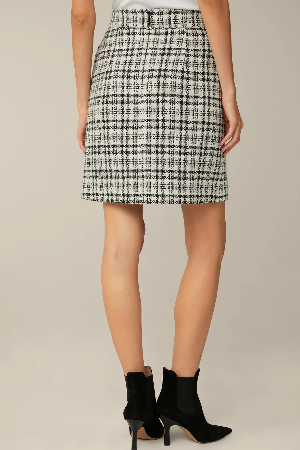 Cotton-Wool-Blend-Boucle-Rock In Weis-Schwarz Kariert