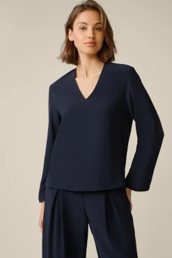 Crepe-Langarm-Bluse In
