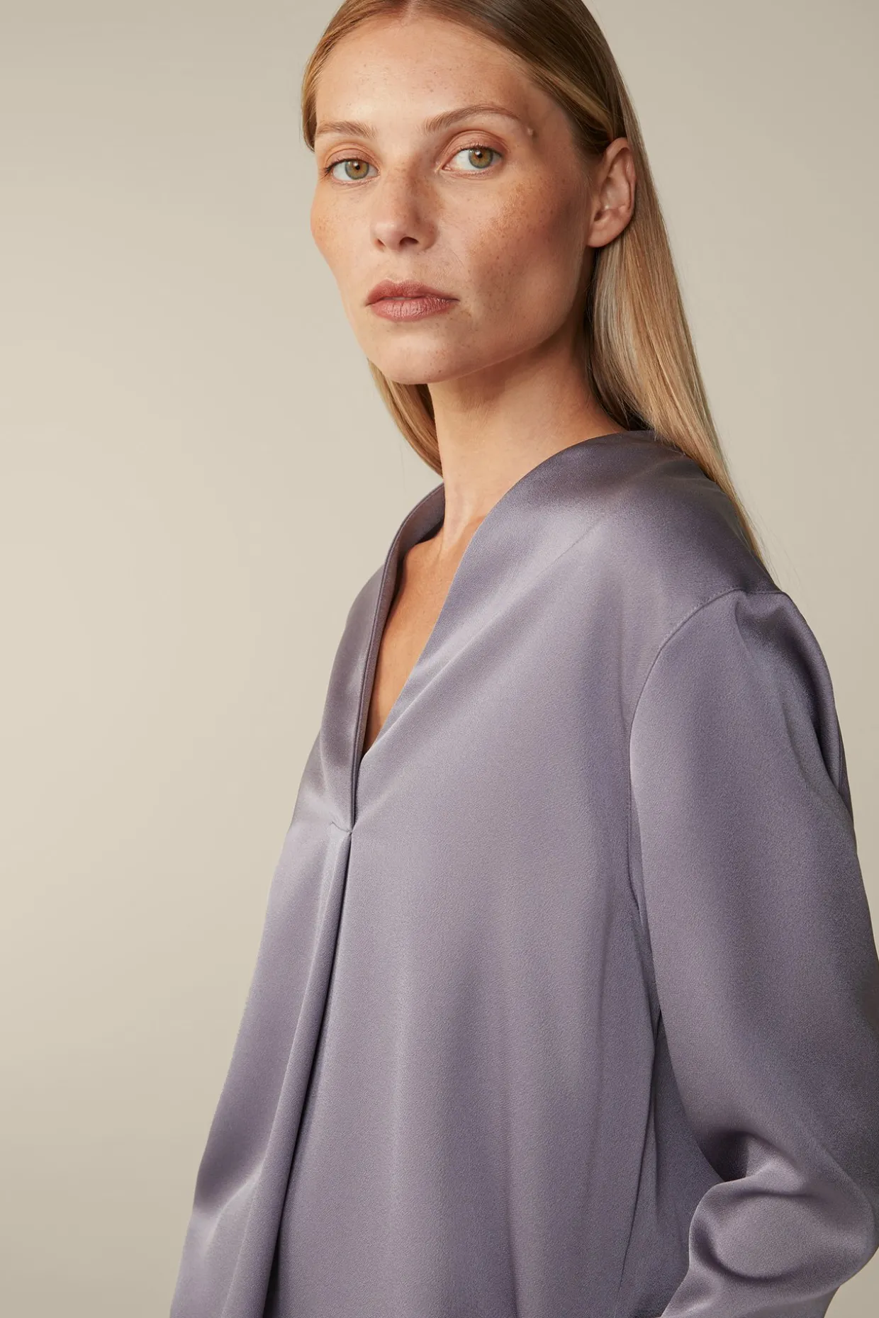 Crepe-Langarm-Bluse In