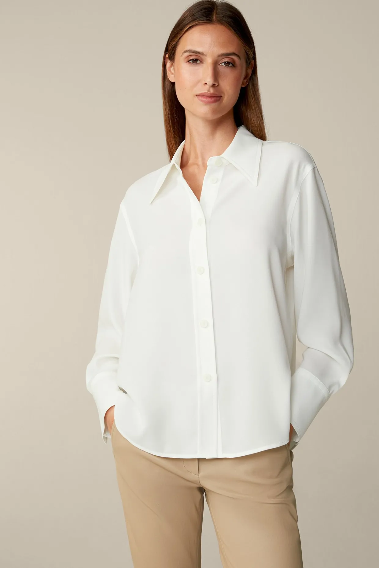 Crepe-Langarm-Hemd-Bluse In