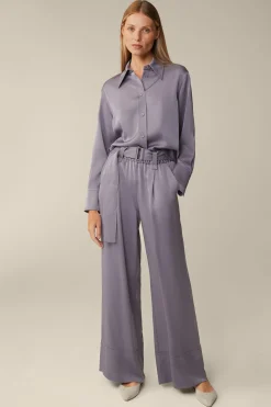 Crepe-Langarm-Hemd-Bluse In