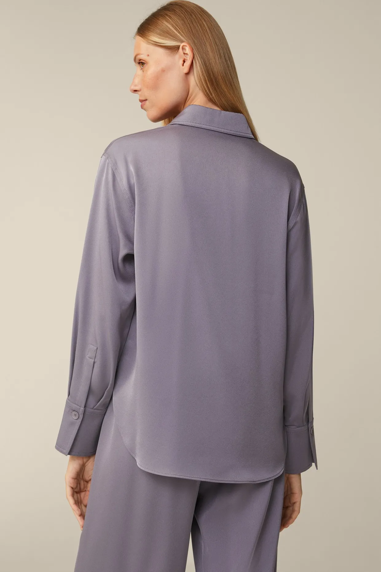 Crepe-Langarm-Hemd-Bluse In
