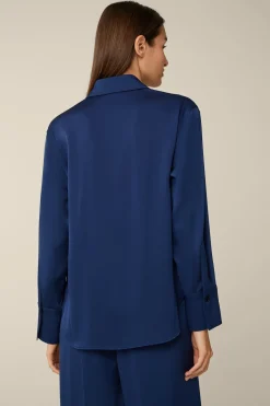 Crepe-Langarm-Hemd-Bluse In