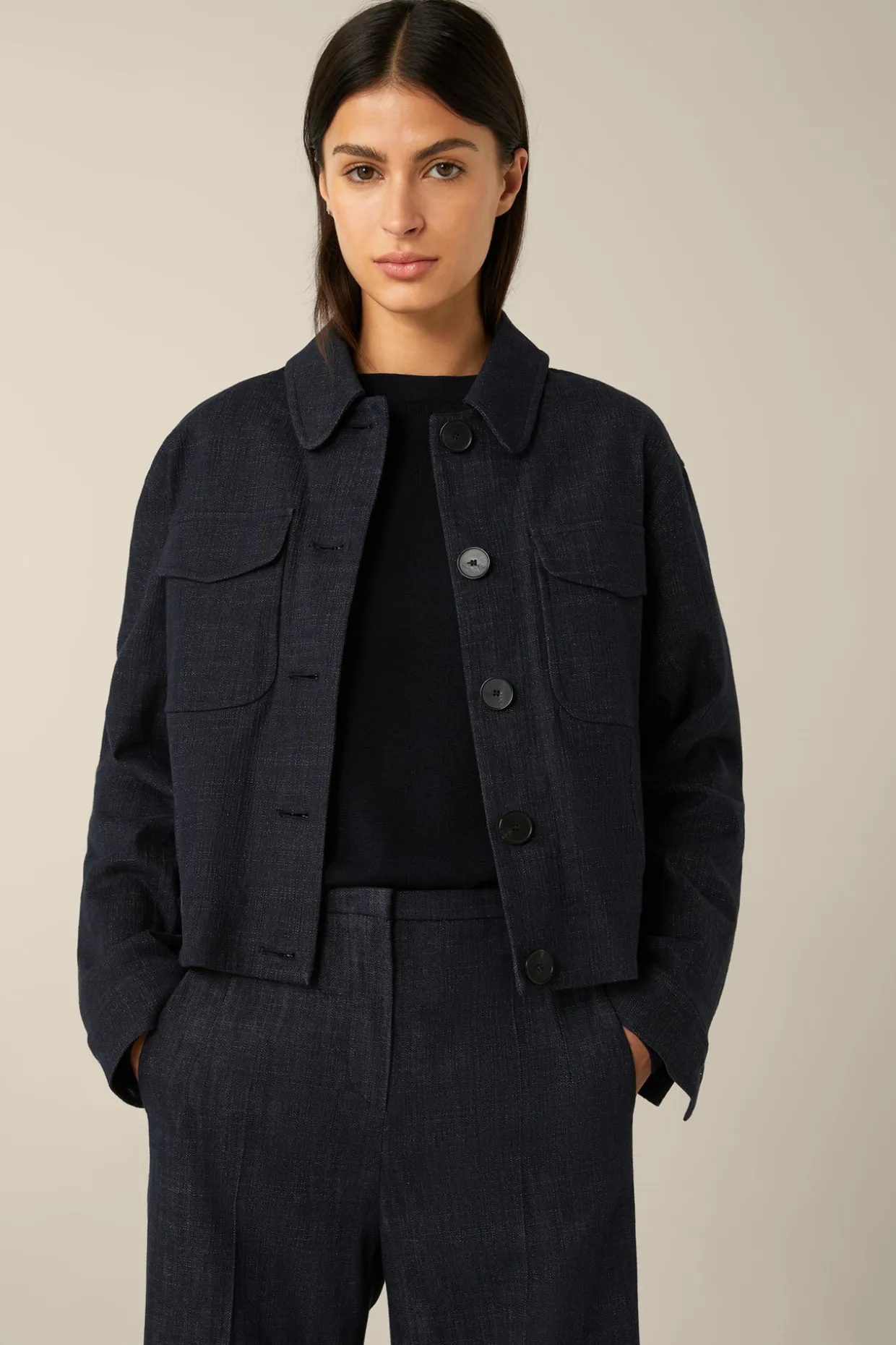 Jeans-Blazer-Jacke In Dark Denim Blue