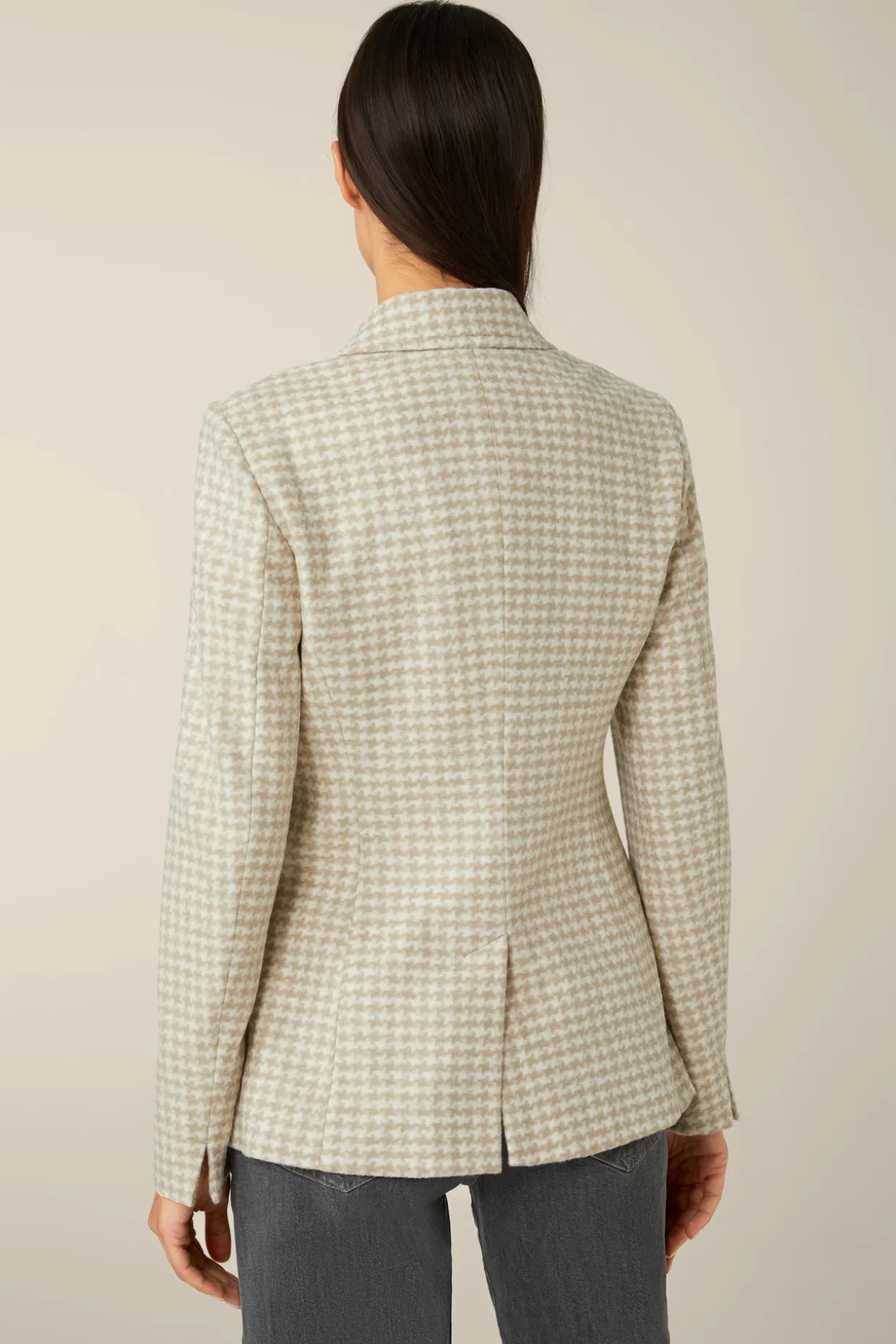 Jersey-Blazer In Beige-Ecru Gemustert