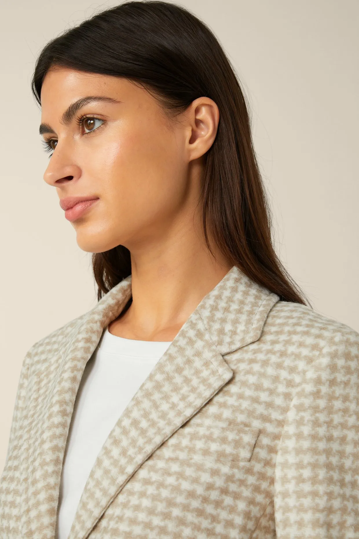 Jersey-Blazer In Beige-Ecru Gemustert