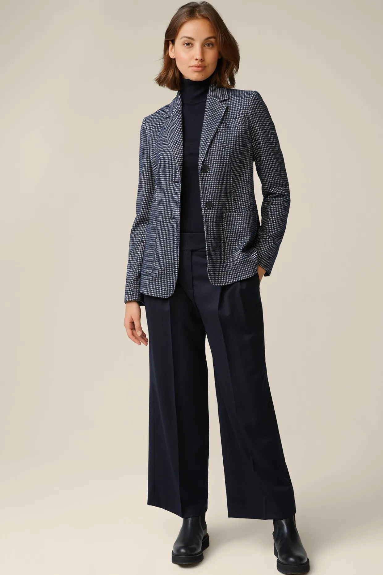 Jersey-Blazer In Navy-Beige Gemustert