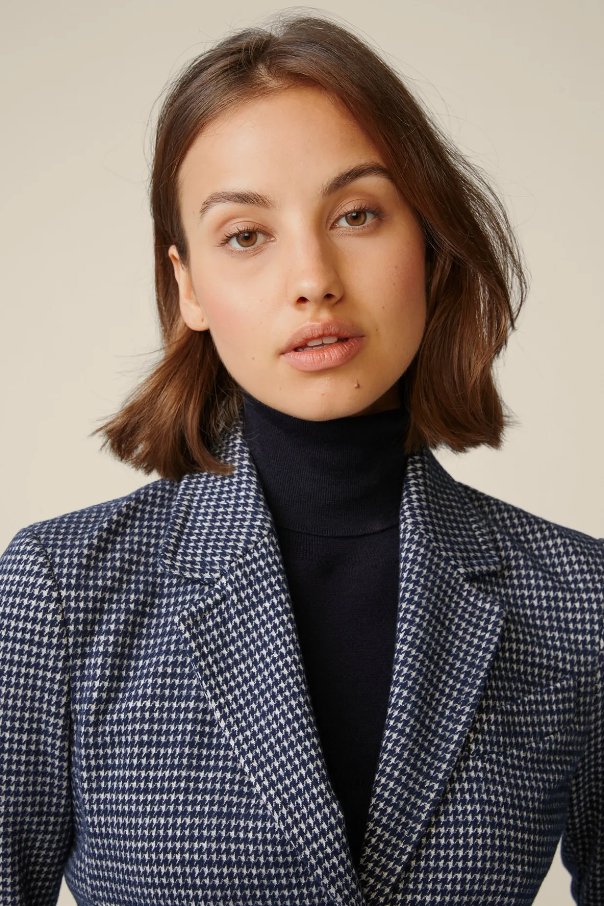 Jersey-Blazer In Navy-Beige Gemustert