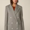 Jersey-Doppelreiher-Longblazer In Ecru Gemustert