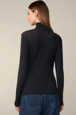 Lyocell-Wool-Rollkragen-Pullover In Dunkelblau