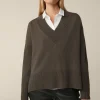 Merino-Strick-Pullover Mit V-Ausschnitt In