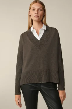 Merino-Strick-Pullover Mit V-Ausschnitt In