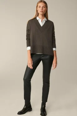 Merino-Strick-Pullover Mit V-Ausschnitt In