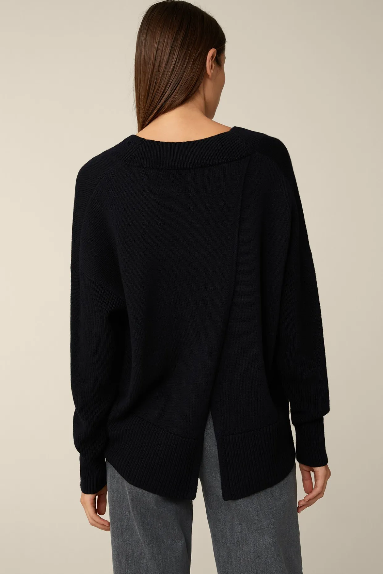 Merino-Strick-Pullover Mit V-Ausschnitt In