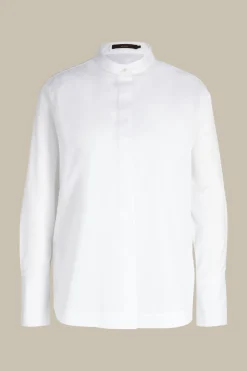 Popeline-Baumwoll-Bluse Mit Stehkragen In