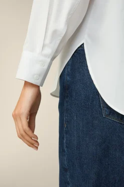 Popeline-Baumwoll-Hemd-Long-Bluse In