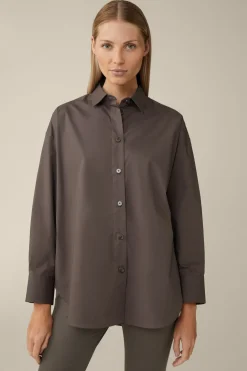 Popeline-Baumwollstretch-Hemdbluse, Oversized, In