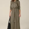 Print-Hemdblusen-Kleid Aus Viskose In Schwarz-Beige Gemustert