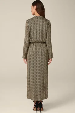 Print-Hemdblusen-Kleid Aus Viskose In Schwarz-Beige Gemustert