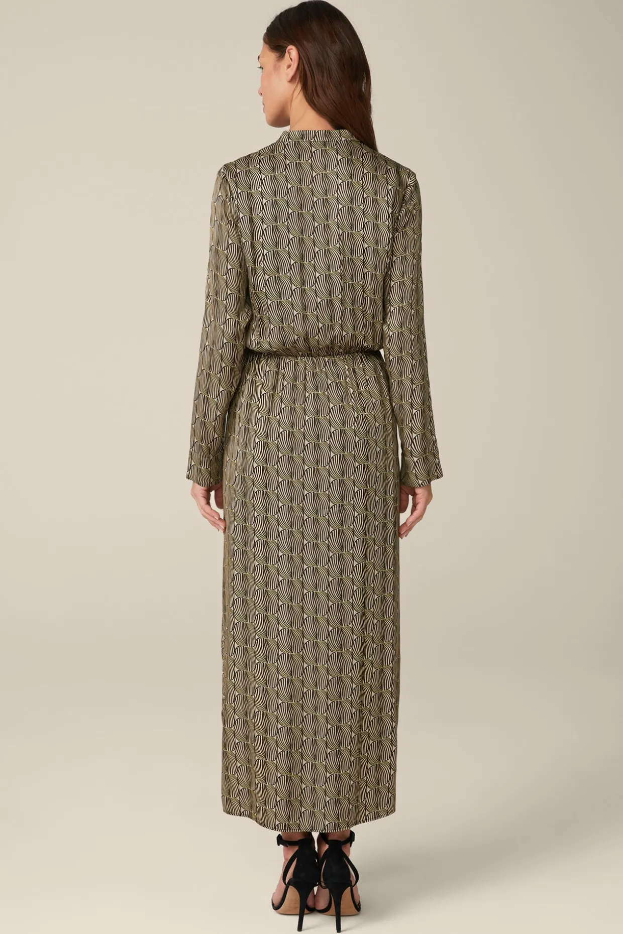 Print-Hemdblusen-Kleid Aus Viskose In Schwarz-Beige Gemustert