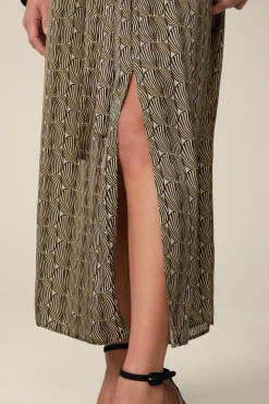 Print-Hemdblusen-Kleid Aus Viskose In Schwarz-Beige Gemustert