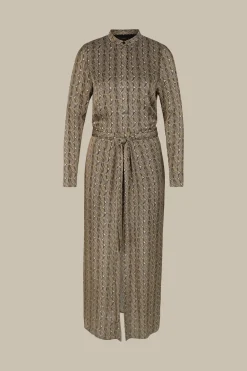 Print-Hemdblusen-Kleid Aus Viskose In Schwarz-Beige Gemustert