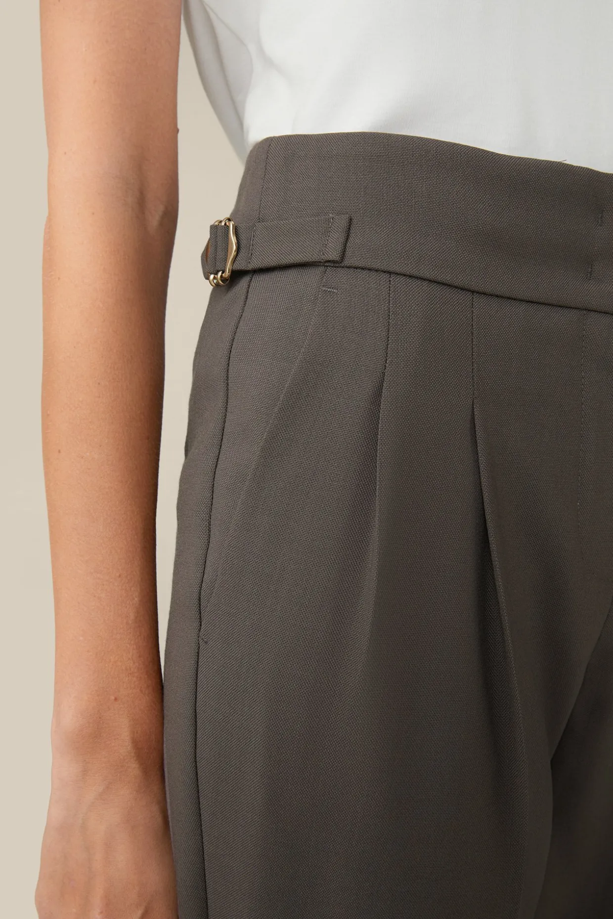 Schurwoll-Bundfalten-Hose In Taupe