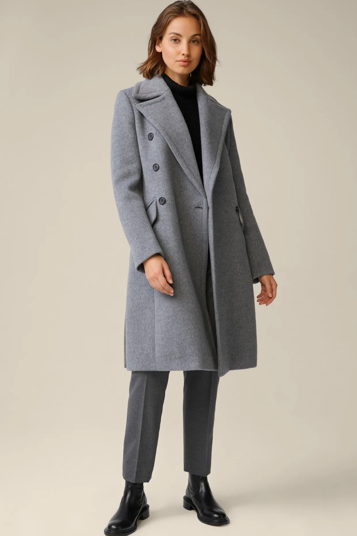Schurwoll-Caban-Mantel Mit Cashmere In