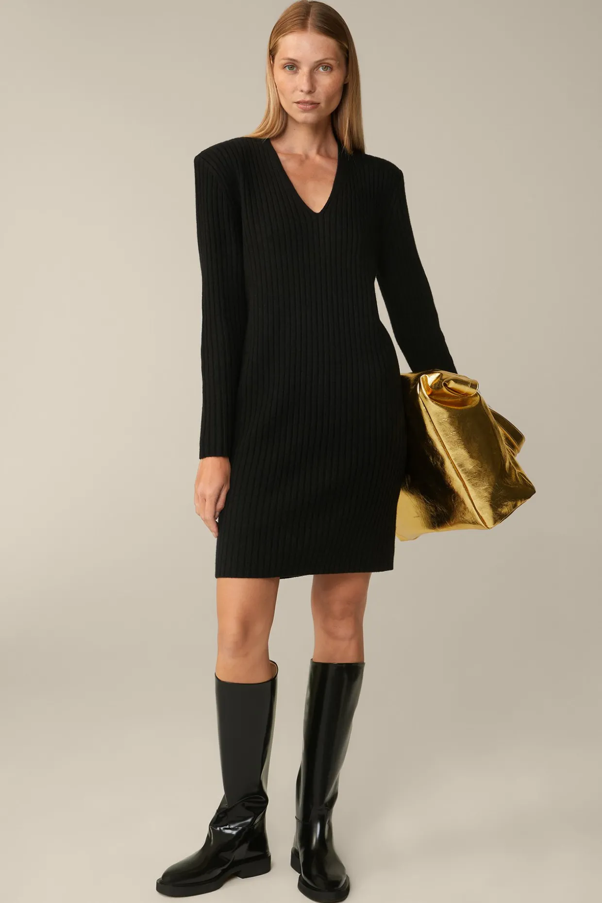 Schurwoll-Cashmeremix-Ripp-Strick-Kleid In