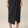 Schurwoll-Midirock Mit Wickeldetail In