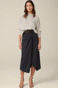 Schurwoll-Midirock Mit Wickeldetail In