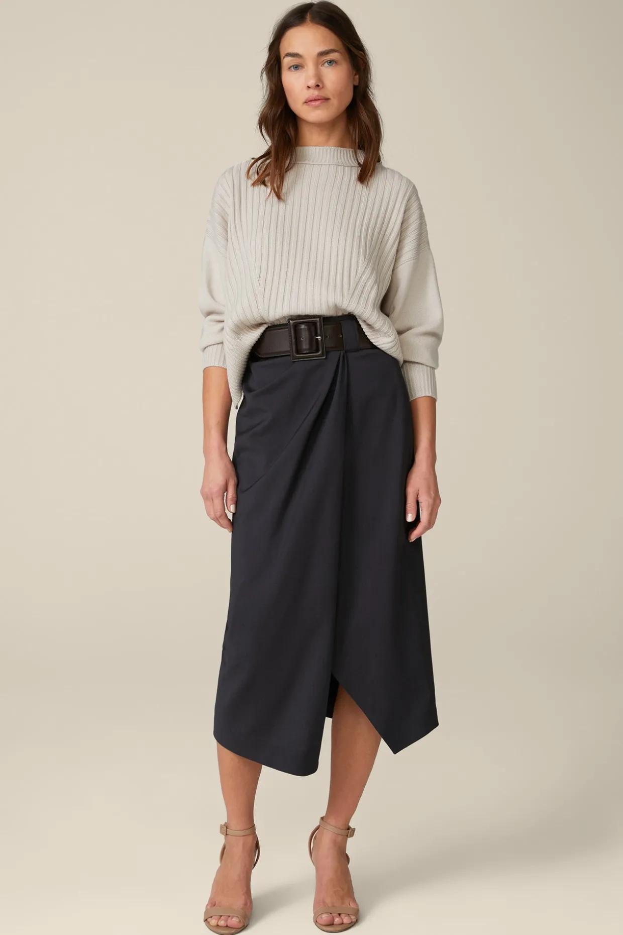 Schurwoll-Midirock Mit Wickeldetail In