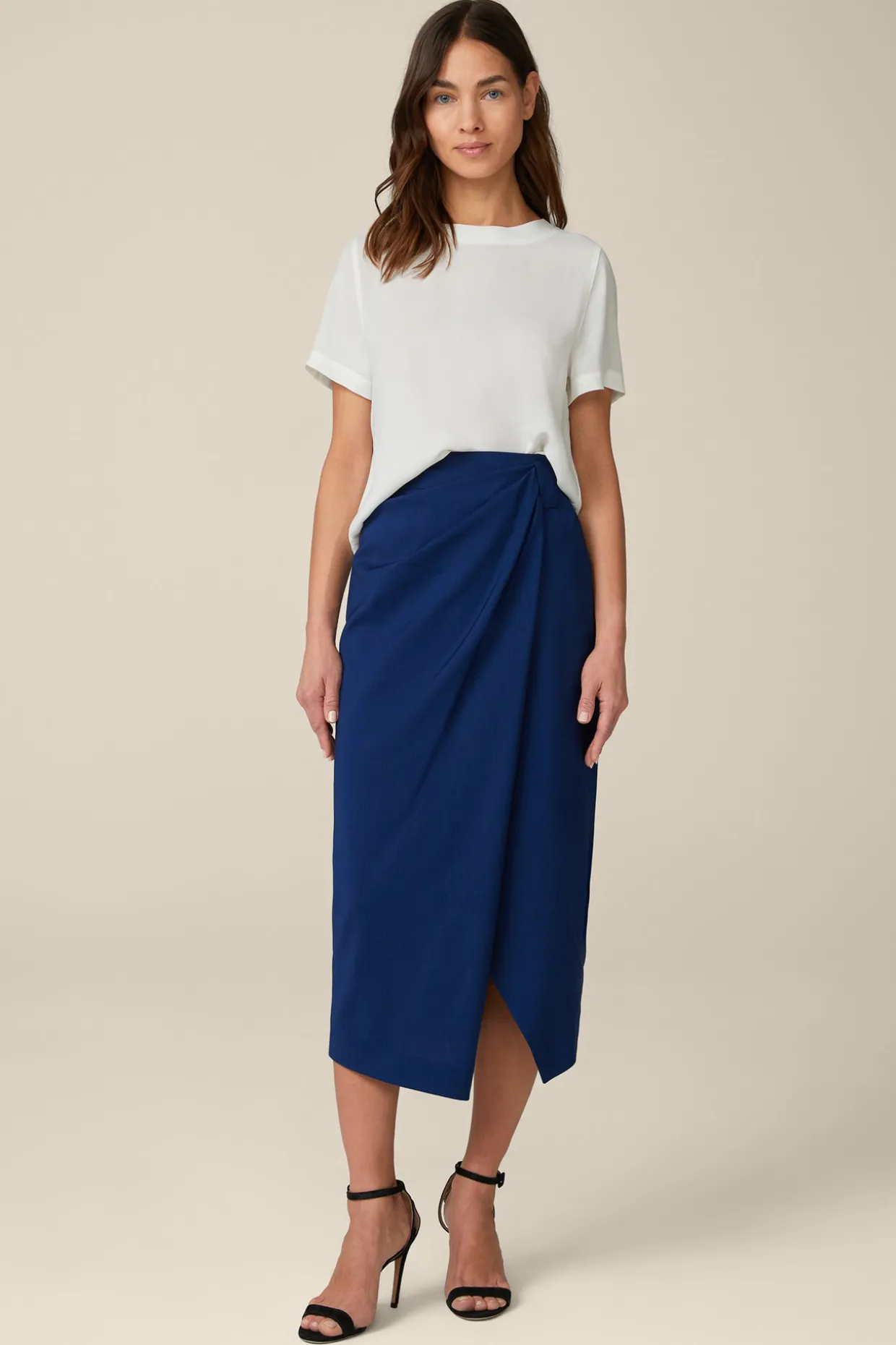 Schurwoll-Midirock Mit Wickeldetail In