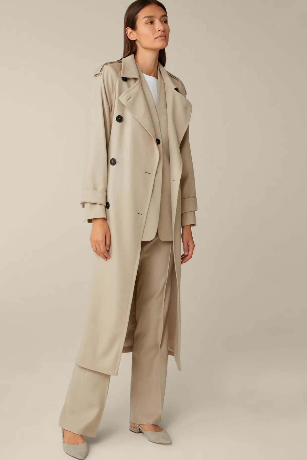 Schurwollmix-Twill-Trenchcoat In