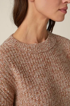 Schurwoll-Pullover Mit Cashmere In Kupfer-Ecru Gemustert