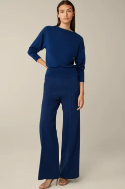 Schurwoll-Ripp-Strick-Pullover Mit Seide In