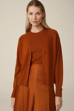 Schurwoll-Seidenmix-Cardigan In Kupfer