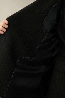 Schurwoll-Twill-Doppelreiher-Blazer Mit Nadelstreifen In
