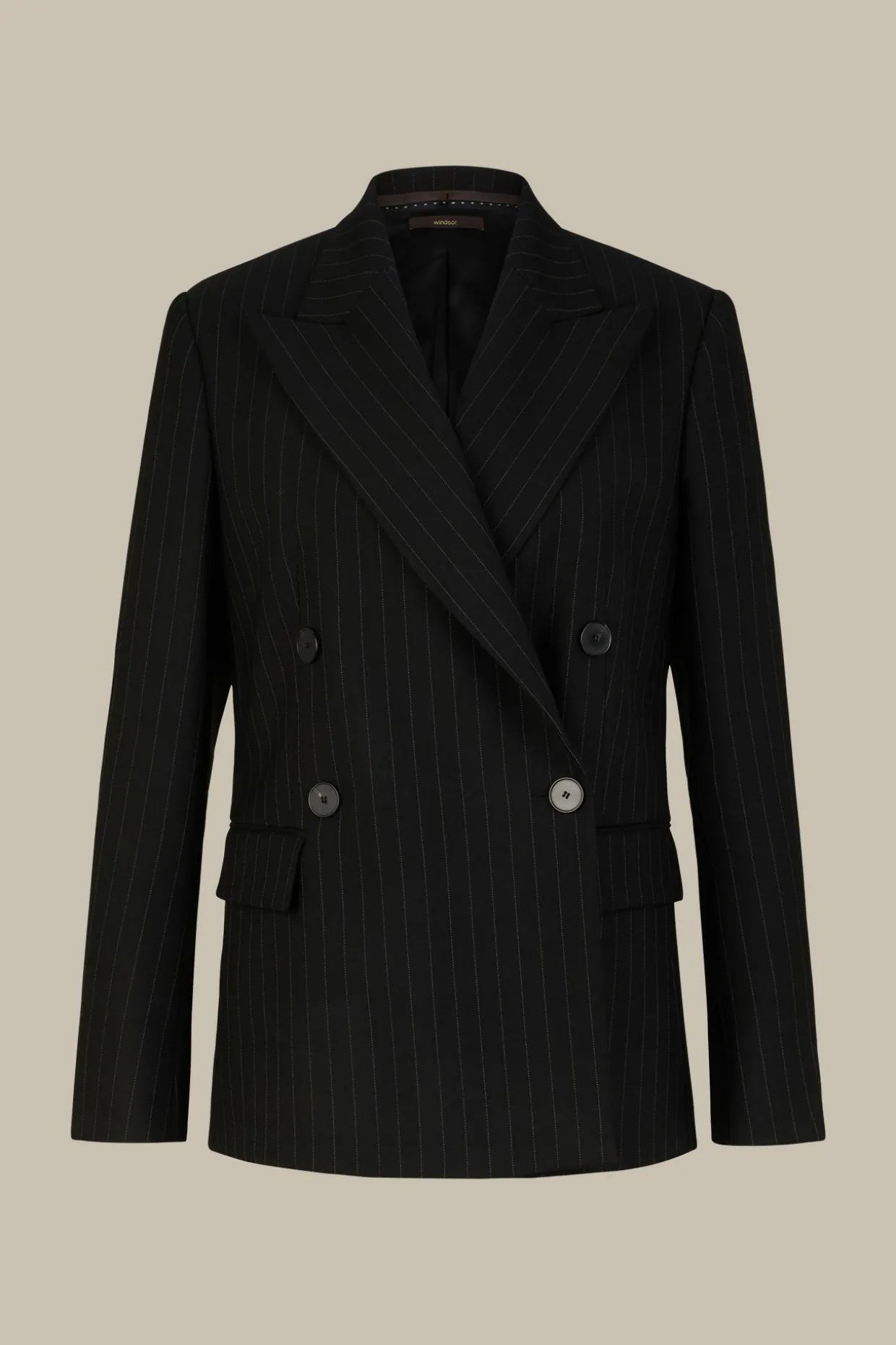 Schurwoll-Twill-Doppelreiher-Blazer Mit Nadelstreifen In