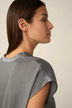 Tencel-Baumwoll-Top Mit Satin Vorderseite In