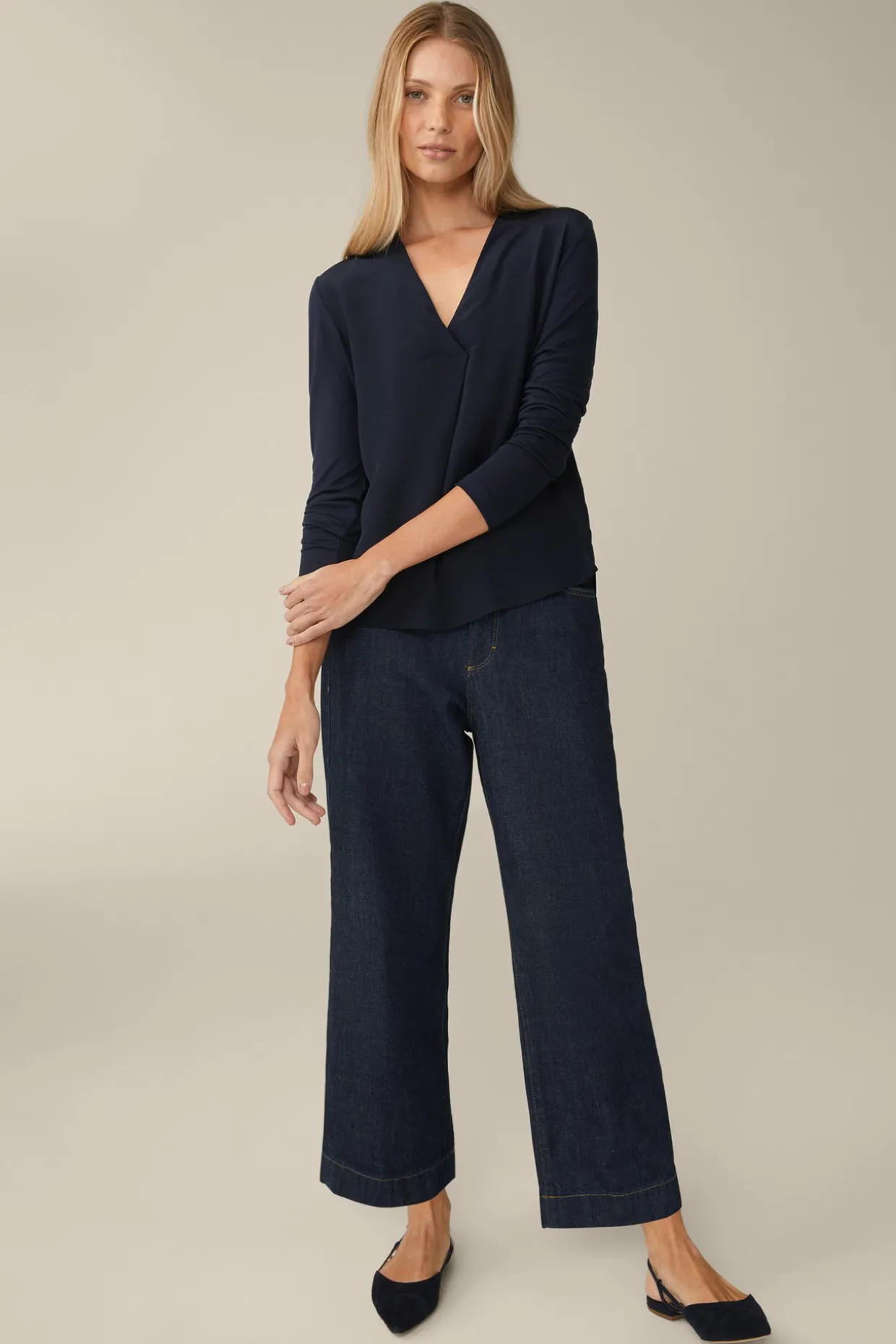 Tencel-Langarm-Shirt Mit Satin Vorderseite In