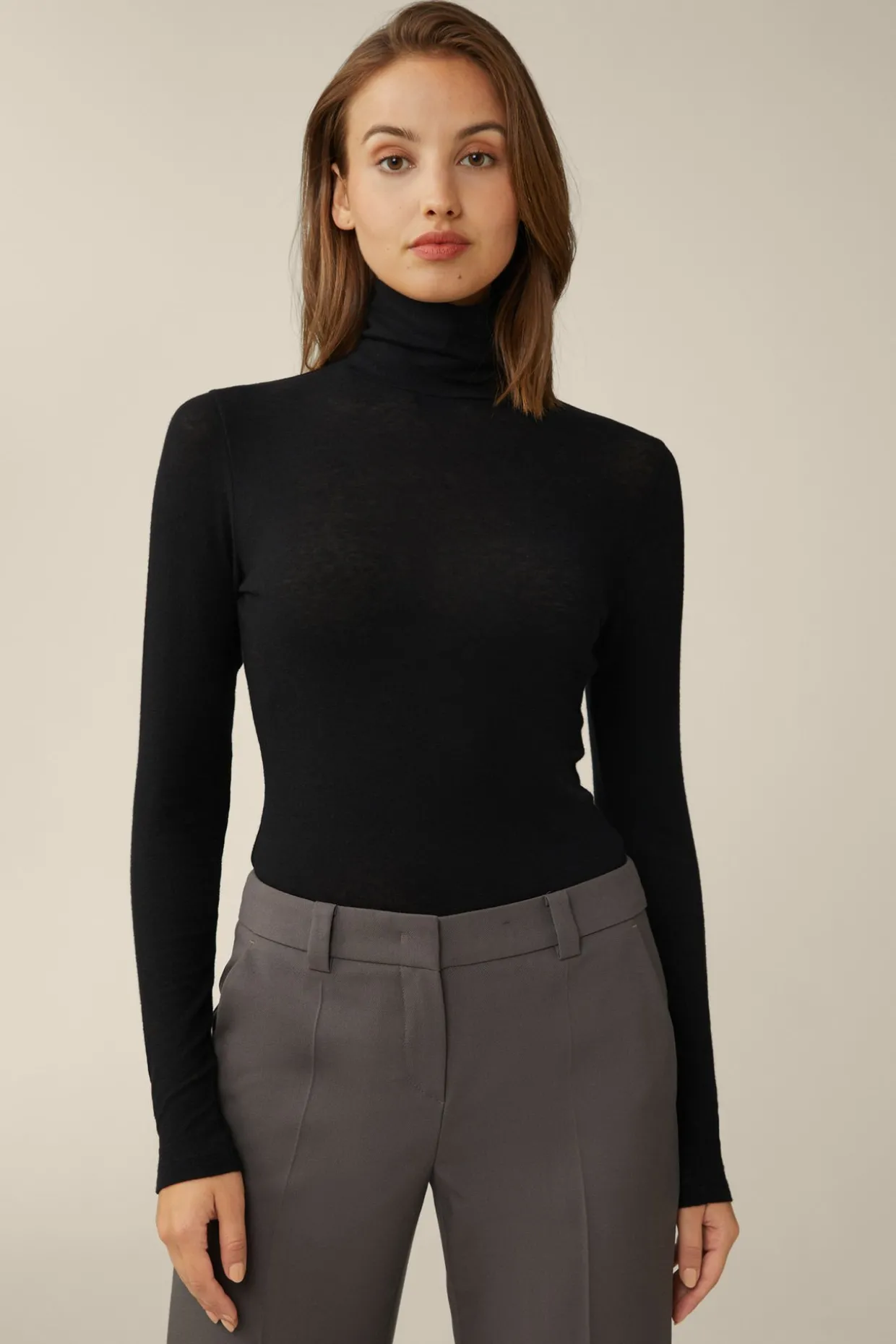 Tencel-Wollstretch-Rollkragen-Shirt In