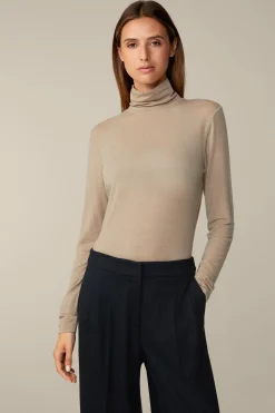 Tencel-Wollstretch-Rollkragen-Shirt In