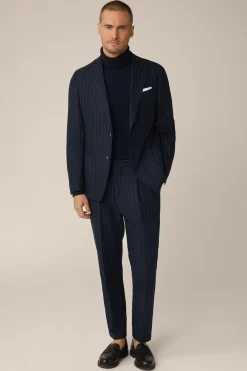 Wollmix-Baukasten-Hose Sapo Mit Bundfalte In Navy Mit Braunen Nadelstreifen