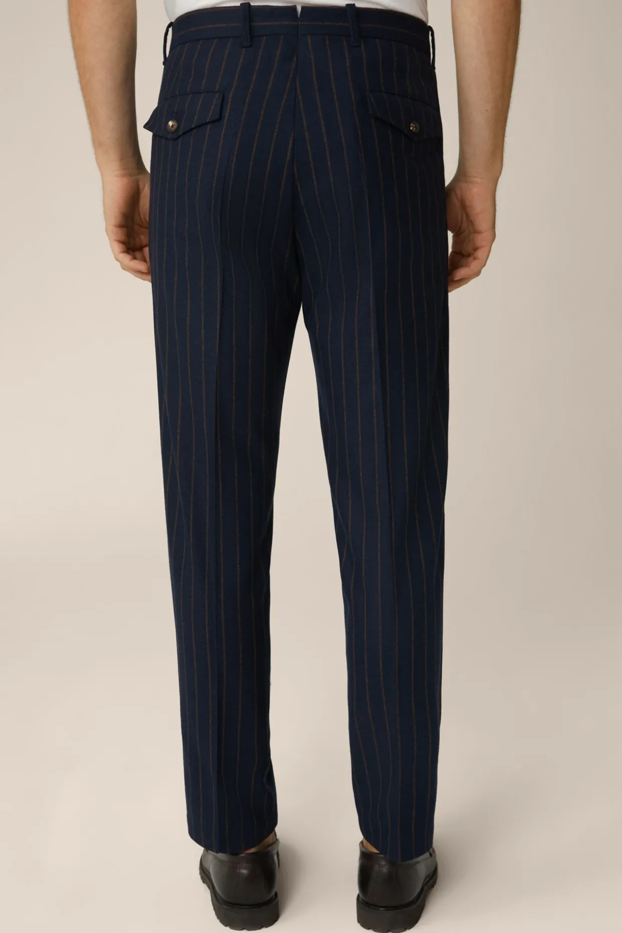 Wollmix-Baukasten-Hose Sapo Mit Bundfalte In Navy Mit Braunen Nadelstreifen