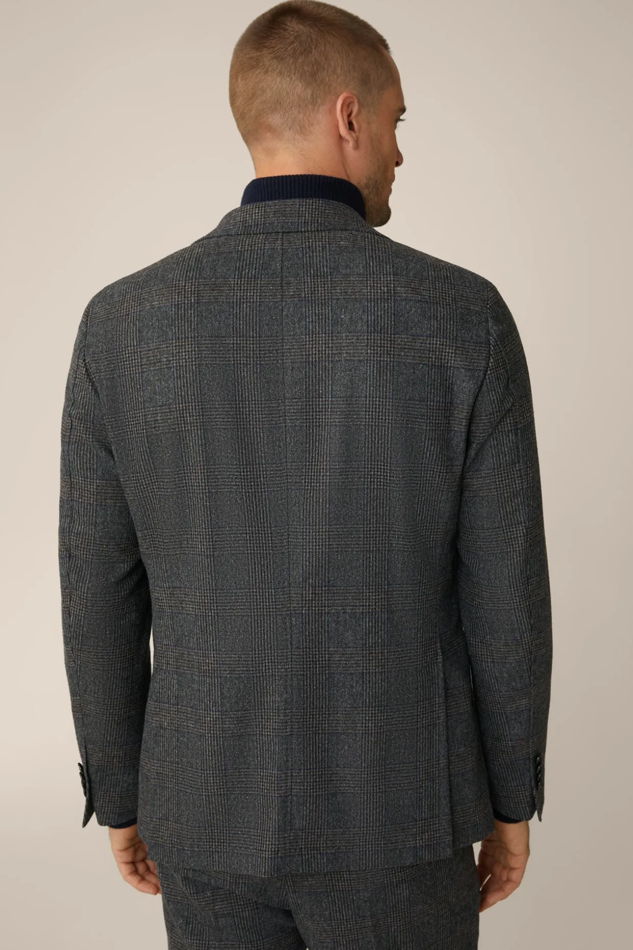 Wollmix-Baukasten-Sakko Giro In Anthrazit-Blau Check